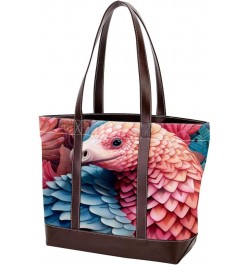 Pangolins Canvas Leather Mix Handbag - 13.3x4.7x12.2 in - Stylish and Durable Women's Satchel Bag $20.21 Satchels