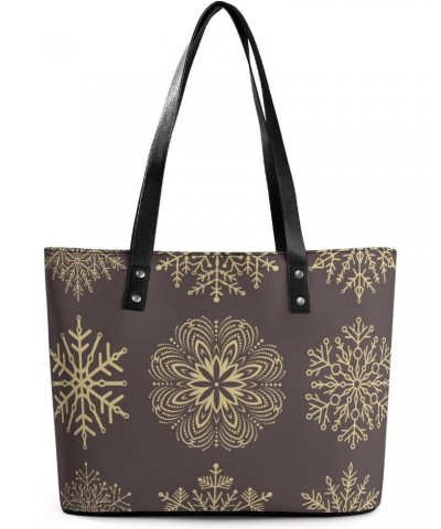 Womens Handbag Snowflakes Leather Tote Bag Top Handle Satchel Bags For Lady $17.15 Totes