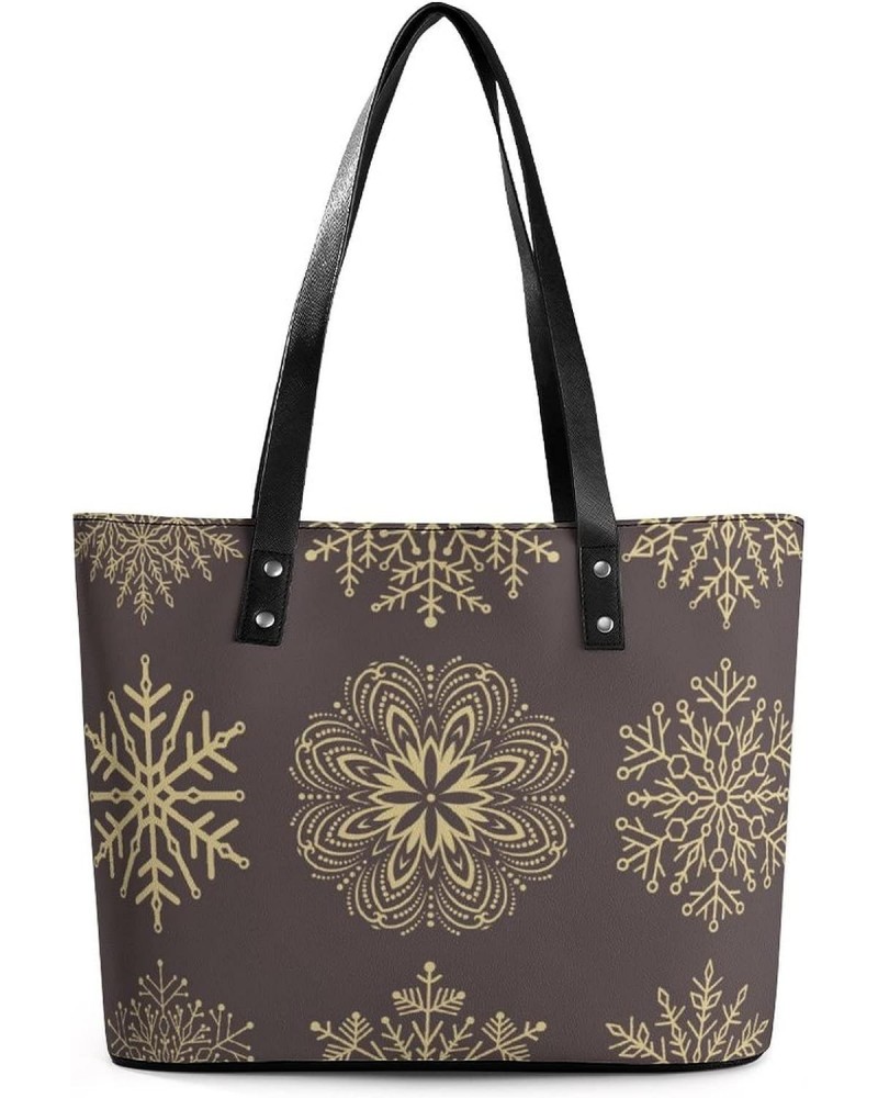 Womens Handbag Snowflakes Leather Tote Bag Top Handle Satchel Bags For Lady $17.15 Totes