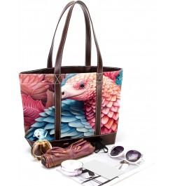 Pangolins Canvas Leather Mix Handbag - 13.3x4.7x12.2 in - Stylish and Durable Women's Satchel Bag $20.21 Satchels