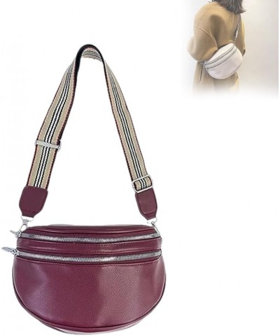 Multi-Pocket Chest Bag Women Leather Solid Crossbody Saddle Purse, Fashion Shoulder Messenger Handbags Wine Red $8.79 Shoulde...