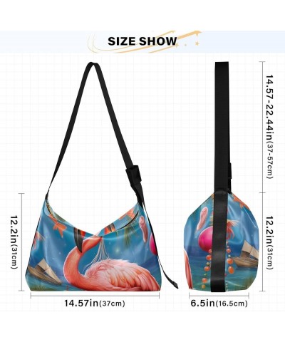 Black Gold Marble Pattern Shoulder Bag Crossbody Bag Men Leather Shoulder Bag for Women Leather Bag Flamingo in Christmas Hat...