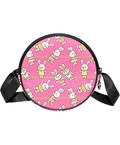 Cute Baby Rabbits In Pink Crossbody Bag for Women Teen Girls Round Canvas Shoulder Bag Purse Tote Handbag Bag Multi01 $8.61 T...