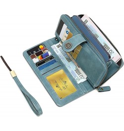 Women's Large Capacity Zip Wallet Phone Holder Clutch Travel Purse Wristlet Multi Card Organizer (Orange) Light Blue $34.30 T...