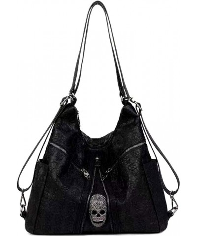 Skull Handbags Women Tote Bags Skull Print Leather Shoulder Crossbody Bag Studded Satchel Purse Gothic Backpack Black1 $13.76...