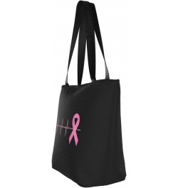 Pink Ribbon Heartbeat Breast Cancer Awareness Women'S Casual One Shoulder Carry Shopping Bag Large Capacity Working Storage H...