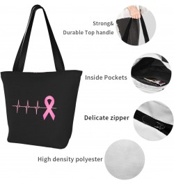 Pink Ribbon Heartbeat Breast Cancer Awareness Women'S Casual One Shoulder Carry Shopping Bag Large Capacity Working Storage H...