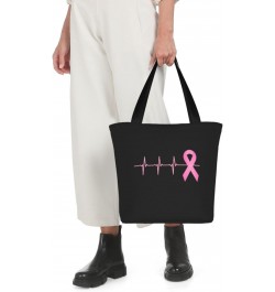 Pink Ribbon Heartbeat Breast Cancer Awareness Women'S Casual One Shoulder Carry Shopping Bag Large Capacity Working Storage H...