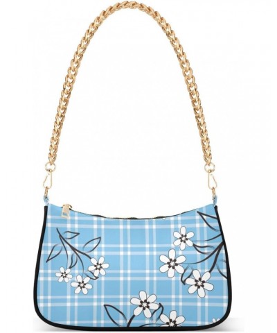 Crossbody Bags for Women Shoulder Purse Blue Grid Pattern Handbags Stylish Clutch Purse with Chain Strap $15.00 Totes