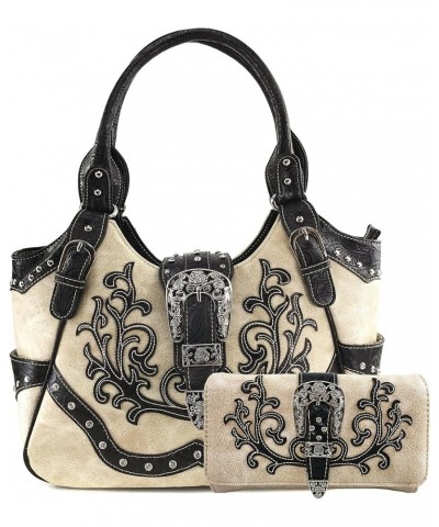 American Albino Floral Embroidery Buckle Shoulder Concealed Carry Handbag Purse Beige Purse and Wallet Set $30.47 Shoulder Bags