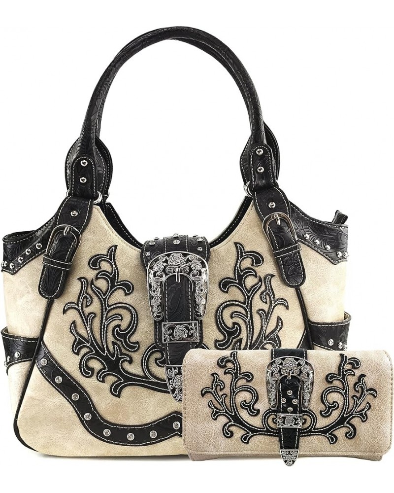 American Albino Floral Embroidery Buckle Shoulder Concealed Carry Handbag Purse Beige Purse and Wallet Set $30.47 Shoulder Bags