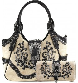 American Albino Floral Embroidery Buckle Shoulder Concealed Carry Handbag Purse Beige Purse and Wallet Set $30.47 Shoulder Bags