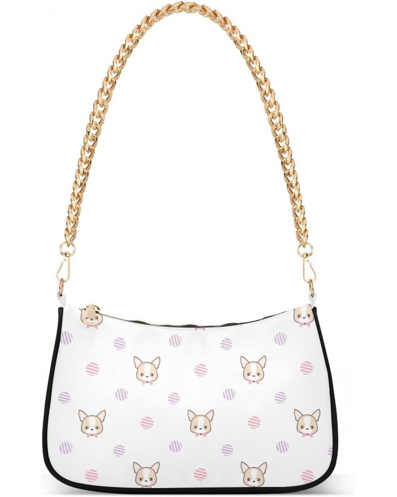 Shoulder Bag for Women, Chihuahua Dog Face Tote Bag Small Purses Cute Mini Zipper Handbag with Chain Strap $13.80 Shoulder Bags