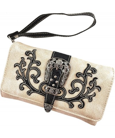 American Albino Floral Embroidery Buckle Shoulder Concealed Carry Handbag Purse Beige Purse and Wallet Set $30.47 Shoulder Bags