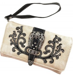 American Albino Floral Embroidery Buckle Shoulder Concealed Carry Handbag Purse Beige Purse and Wallet Set $30.47 Shoulder Bags