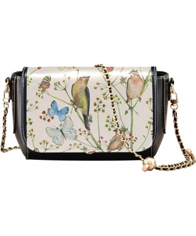 Vintage Spring Bird Butterfly Women Shoulder Leather Bags Black Crossbody Bags for Women Purse with Chain Strap Vintage Beige...