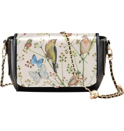 Vintage Spring Bird Butterfly Women Shoulder Leather Bags Black Crossbody Bags for Women Purse with Chain Strap Vintage Beige...