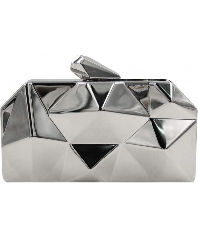 Women Lattice Metal Clutch Purse Geometric Chain Shoulder Bag Silver $20.36 Evening Bags