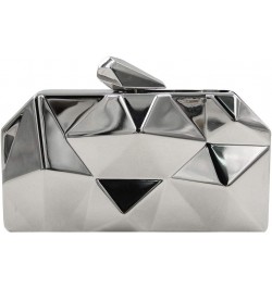 Women Lattice Metal Clutch Purse Geometric Chain Shoulder Bag Silver $20.36 Evening Bags