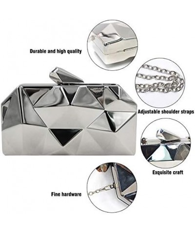 Women Lattice Metal Clutch Purse Geometric Chain Shoulder Bag Silver $20.36 Evening Bags