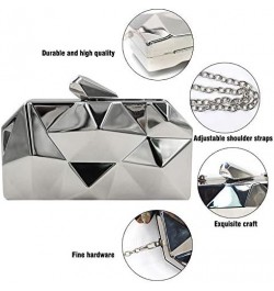 Women Lattice Metal Clutch Purse Geometric Chain Shoulder Bag Silver $20.36 Evening Bags