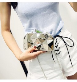 Women Lattice Metal Clutch Purse Geometric Chain Shoulder Bag Silver $20.36 Evening Bags