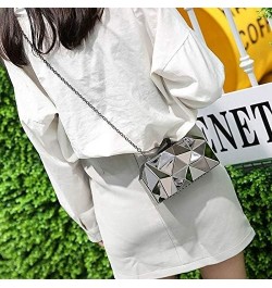 Women Lattice Metal Clutch Purse Geometric Chain Shoulder Bag Silver $20.36 Evening Bags