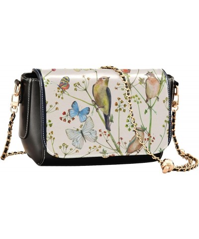 Vintage Spring Bird Butterfly Women Shoulder Leather Bags Black Crossbody Bags for Women Purse with Chain Strap Vintage Beige...