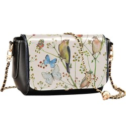 Vintage Spring Bird Butterfly Women Shoulder Leather Bags Black Crossbody Bags for Women Purse with Chain Strap Vintage Beige...