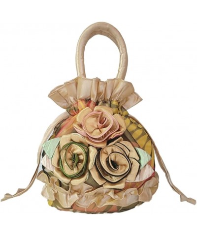 Lace Flower Handbag Drawstring Bucket Cloth Bag Women's Handbag Dinner Bag Handmade Bag Phone Bag Purse Clutch Bag Khaki $13....