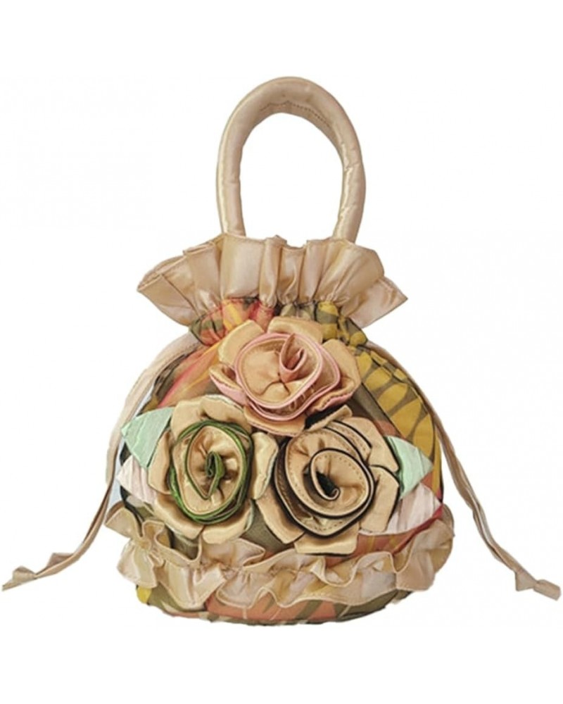 Lace Flower Handbag Drawstring Bucket Cloth Bag Women's Handbag Dinner Bag Handmade Bag Phone Bag Purse Clutch Bag Khaki $13....