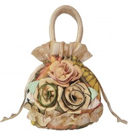 Lace Flower Handbag Drawstring Bucket Cloth Bag Women's Handbag Dinner Bag Handmade Bag Phone Bag Purse Clutch Bag Khaki $13....