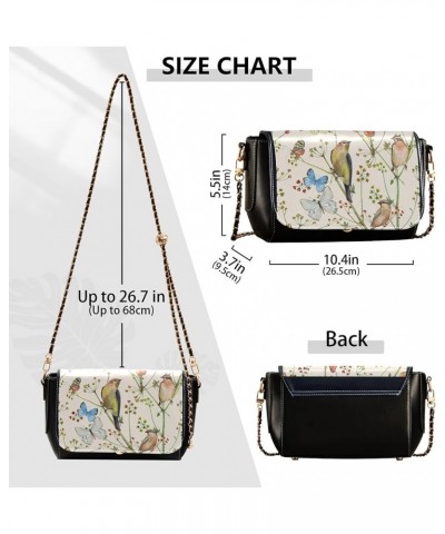 Vintage Spring Bird Butterfly Women Shoulder Leather Bags Black Crossbody Bags for Women Purse with Chain Strap Vintage Beige...