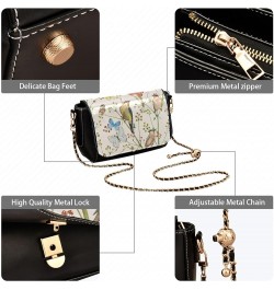 Vintage Spring Bird Butterfly Women Shoulder Leather Bags Black Crossbody Bags for Women Purse with Chain Strap Vintage Beige...