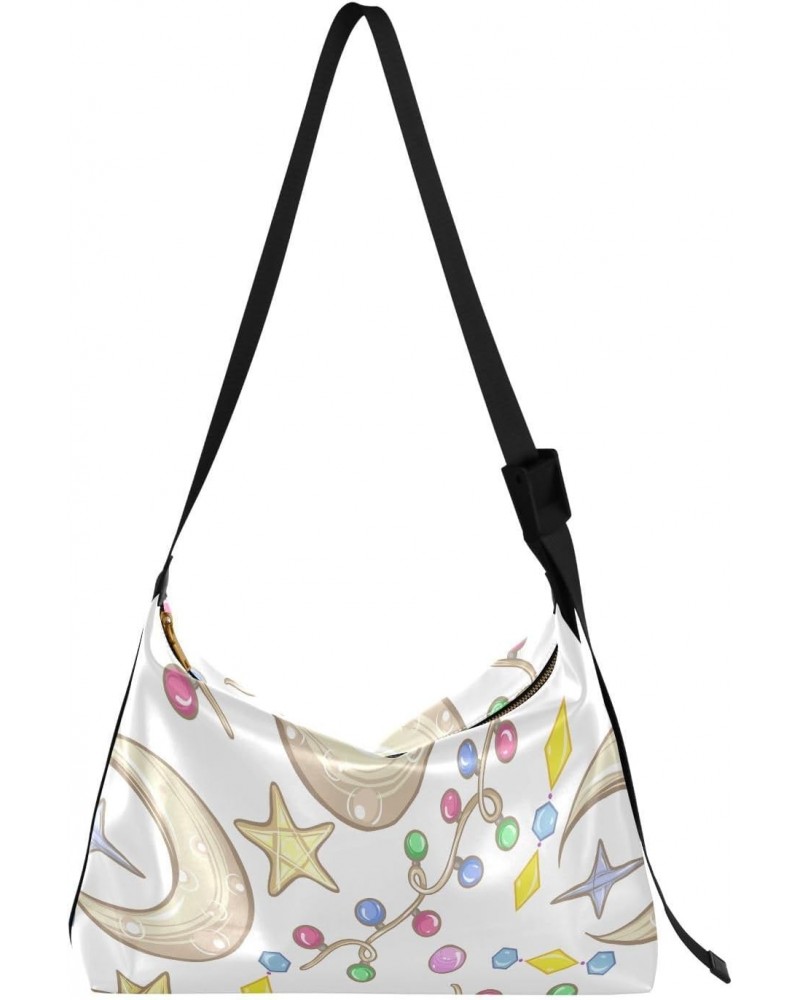 Cartoon Moon Stars Hobo Crossbody Bags for Women Leather Large Shoulder Bag Cross Body Colorful Crystals Trendy Womens Tote B...