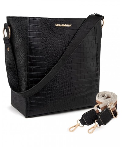 Purses for Women Shoulder Purses and Handbags Hobo Bags for Women D Crocodile Black With Strap $12.99 Hobo Bags