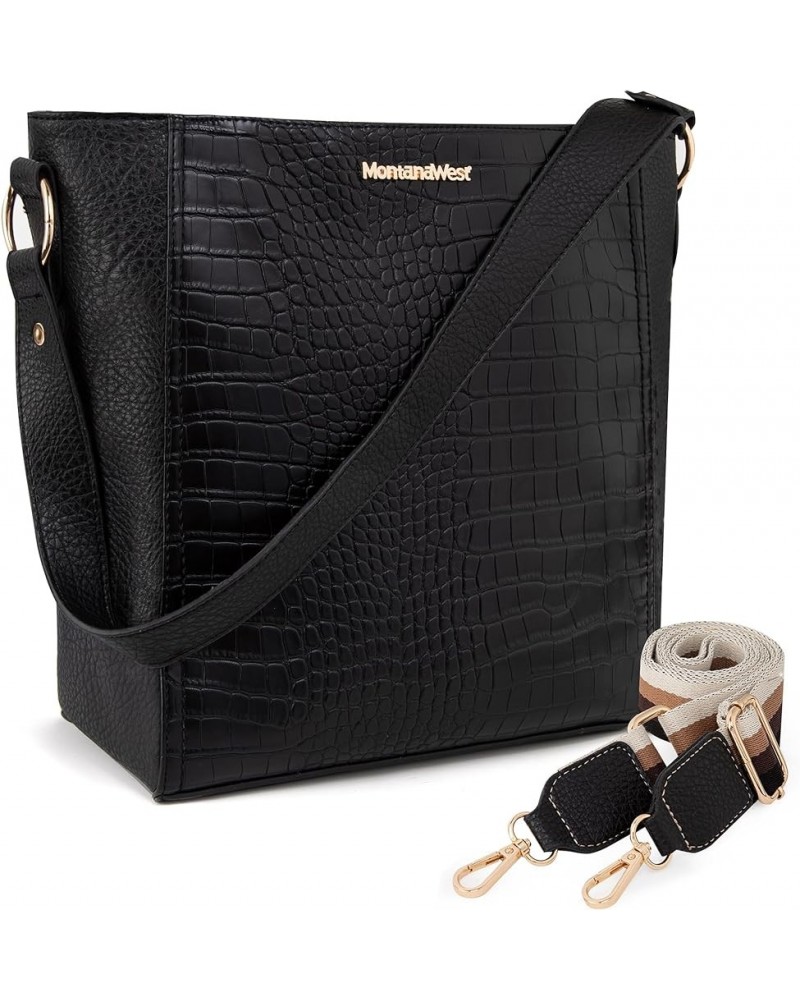 Purses for Women Shoulder Purses and Handbags Hobo Bags for Women D Crocodile Black With Strap $12.99 Hobo Bags