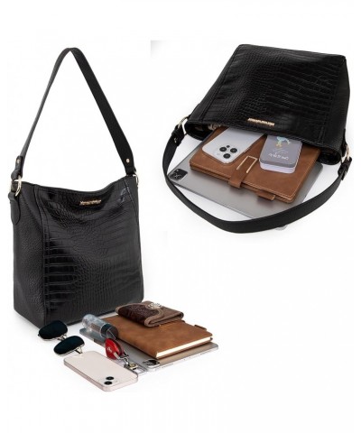 Purses for Women Shoulder Purses and Handbags Hobo Bags for Women D Crocodile Black With Strap $12.99 Hobo Bags