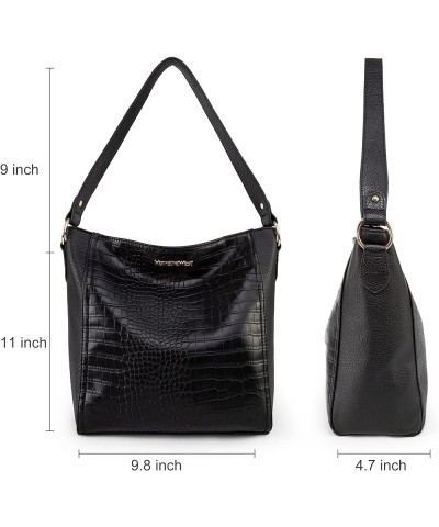 Purses for Women Shoulder Purses and Handbags Hobo Bags for Women D Crocodile Black With Strap $12.99 Hobo Bags