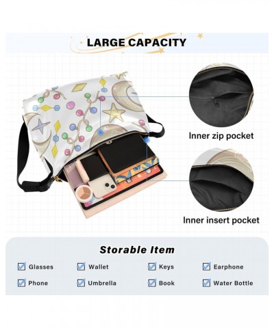 Cartoon Moon Stars Hobo Crossbody Bags for Women Leather Large Shoulder Bag Cross Body Colorful Crystals Trendy Womens Tote B...