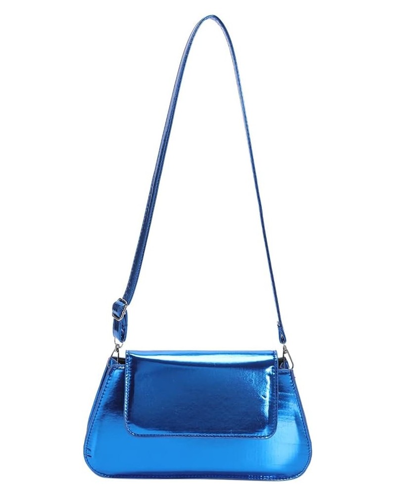 Women Shoulder Bag Girl Large Bag Gloss Hobo Bag Temperament Versatile for Leisure Travel Work Blue $8.97 Clutches