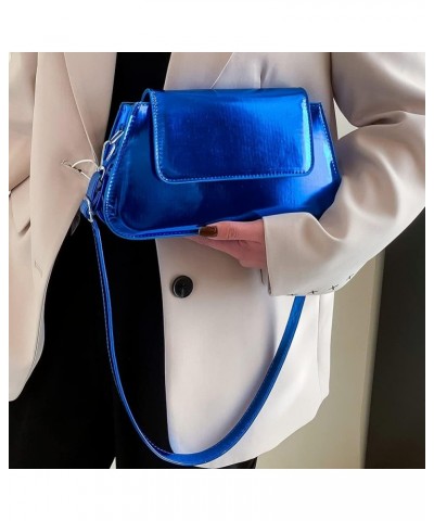 Women Shoulder Bag Girl Large Bag Gloss Hobo Bag Temperament Versatile for Leisure Travel Work Blue $8.97 Clutches