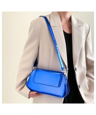 Women Shoulder Bag Girl Large Bag Gloss Hobo Bag Temperament Versatile for Leisure Travel Work Blue $8.97 Clutches