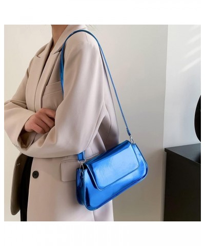 Women Shoulder Bag Girl Large Bag Gloss Hobo Bag Temperament Versatile for Leisure Travel Work Blue $8.97 Clutches