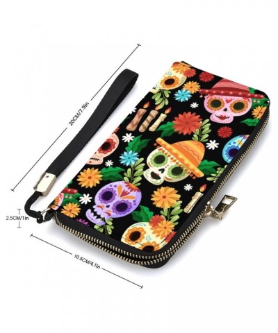 Skull Halloweens Pattern Zip Coin Pocket Leather Wallet Vertical Long Wallet for Men Woman With Credit Card Holder $16.79 Wal...