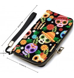 Skull Halloweens Pattern Zip Coin Pocket Leather Wallet Vertical Long Wallet for Men Woman With Credit Card Holder $16.79 Wal...