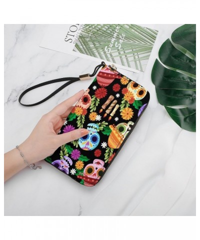 Skull Halloweens Pattern Zip Coin Pocket Leather Wallet Vertical Long Wallet for Men Woman With Credit Card Holder $16.79 Wal...