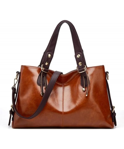 Oil Wax Leather Women Bag Handbag Large Women's Tote Shoulder Bags Top Leather Messenger Crossbody Bag Brown $29.11 Totes