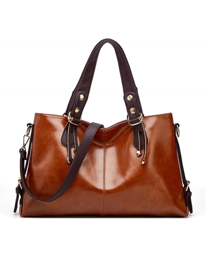 Oil Wax Leather Women Bag Handbag Large Women's Tote Shoulder Bags Top Leather Messenger Crossbody Bag Brown $29.11 Totes