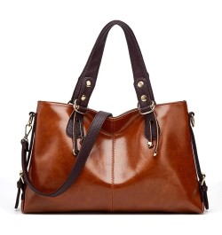 Oil Wax Leather Women Bag Handbag Large Women's Tote Shoulder Bags Top Leather Messenger Crossbody Bag Brown $29.11 Totes